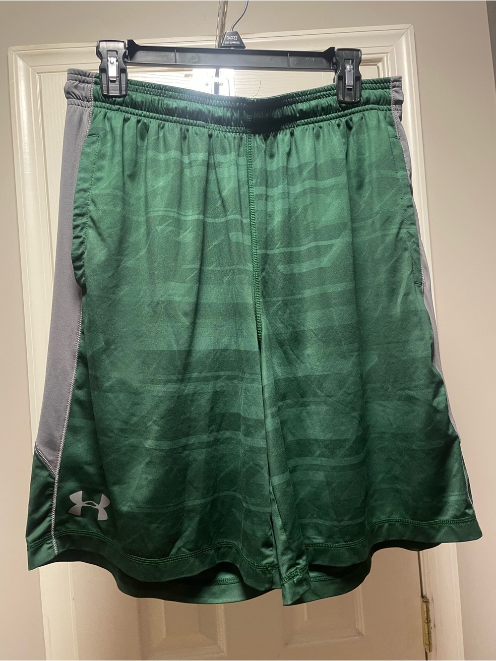 Under Armour Green Athletic Shorts with Gray Side Panels